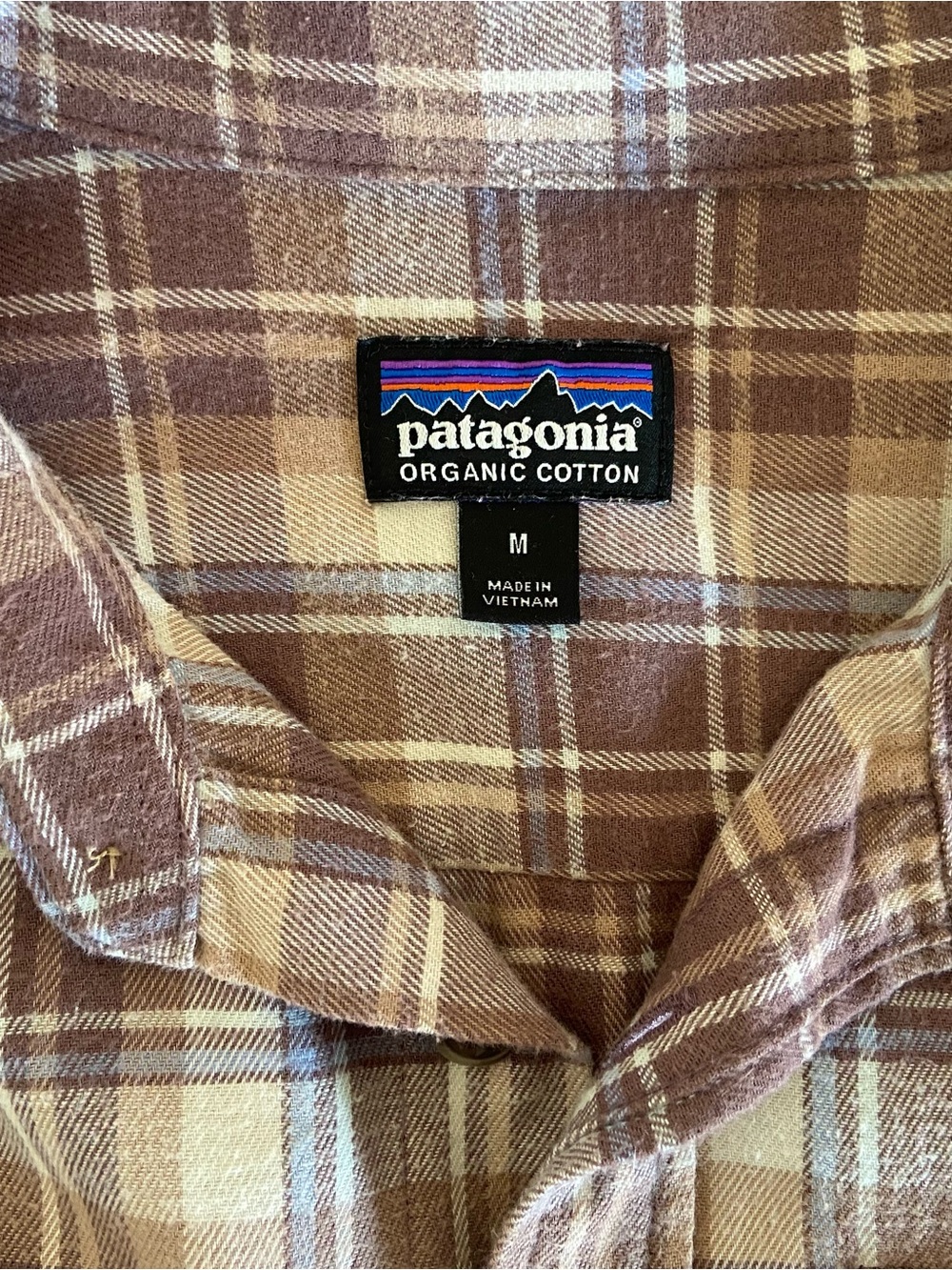 Patagonia Men’s Brown and Tan Plaid Organic Cotton Button-Down Shirt